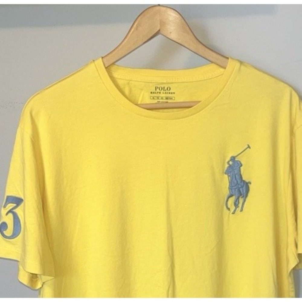 Polo Ralph Lauren Big Pony T Shirt Mens XL Yellow Blue Logo Number 3 Embroidered